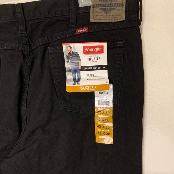 Wrangler Five Star Relaxed Fit Jeans Black Size 42x30 Men’s Durable Cotton - Picture 10 of 10